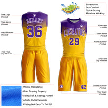 Load image into Gallery viewer, Custom Gold Purple-White Round Neck Sublimation Basketball Suit Jersey
