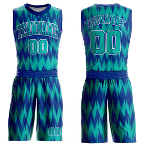 Custom Royal Aqua-White Round Neck Sublimation Basketball Suit Jersey