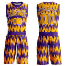 Load image into Gallery viewer, Custom Purple Gold-White Round Neck Sublimation Basketball Suit Jersey
