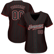 Load image into Gallery viewer, Custom Black Red Pinstripe Black-White Authentic Baseball Jersey
