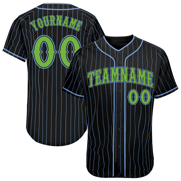 Custom Black Light Blue Pinstripe Neon Green Authentic Baseball Jersey Sale Fcustom