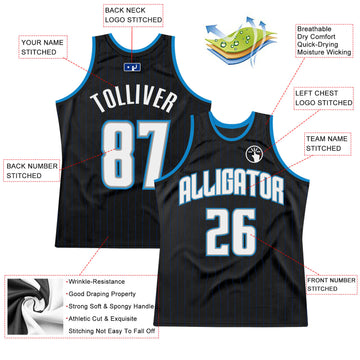 Custom Black Royal Pinstripe White-Blue Authentic Throwback Basketball Jersey