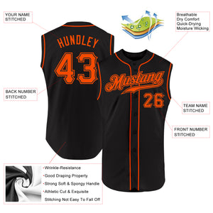 Custom Black Orange Authentic Sleeveless Baseball Jersey