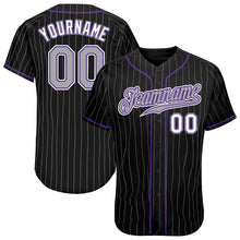 Load image into Gallery viewer, Custom Black Gray Pinstripe Gray-Purple Authentic Baseball Jersey
