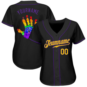 Custom Black Gold-Purple Rainbow Colored Hand For Pride LGBT Authentic Baseball Jersey