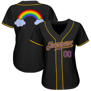 Custom Black Purple-Gold Rainbow For Pride LGBT Authentic Baseball Jersey