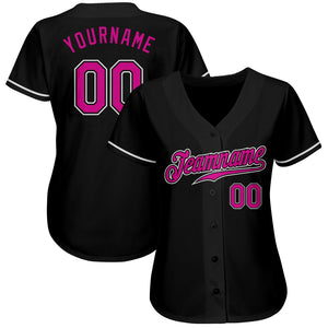 Custom Black Deep Pink-White Authentic Baseball Jersey