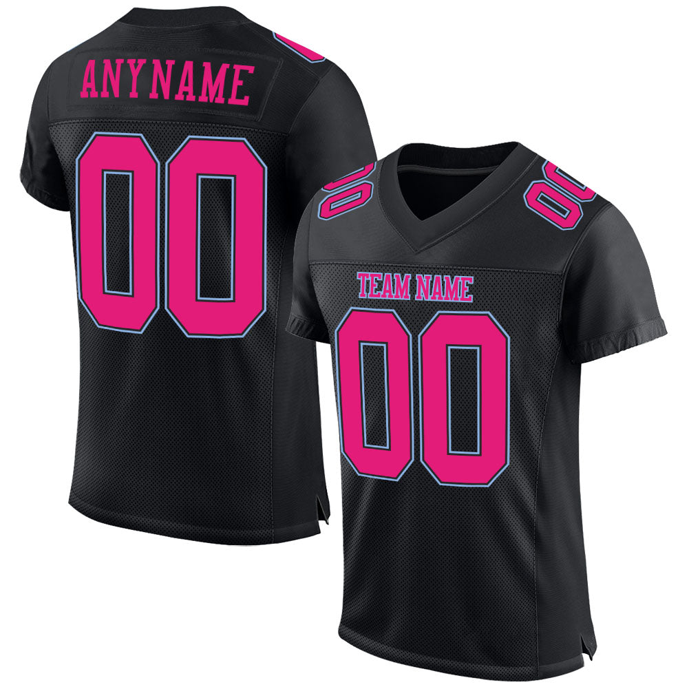 Custom Black Hot Pink-Light Blue Mesh Authentic Football Jersey