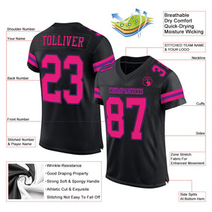 Custom Black Hot Pink-Purple Mesh Authentic Football Jersey