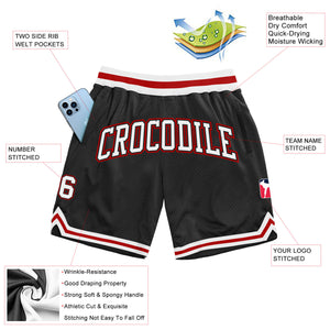 Custom Black White-Red Authentic Throwback Basketball Shorts