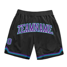 Load image into Gallery viewer, Custom Black Purple-Teal Authentic Throwback Basketball Shorts
