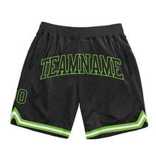 Load image into Gallery viewer, Custom Black Black-Neon Green Authentic Throwback Basketball Shorts
