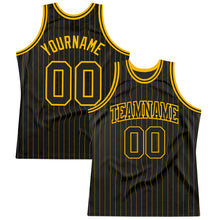 Load image into Gallery viewer, Custom Black Gold Pinstripe Black-Gold Authentic Basketball Jersey
