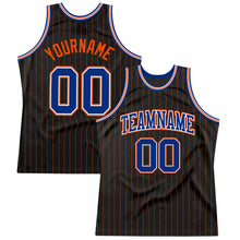 Load image into Gallery viewer, Custom Black Orange Pinstripe Royal-Orange Authentic Basketball Jersey
