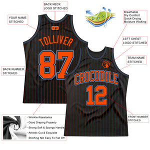 Custom Black Orange Pinstripe Orange-Light Blue Authentic Basketball Jersey