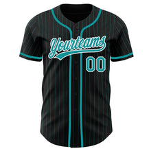 Load image into Gallery viewer, Custom Black Teal Pinstripe Teal-White Authentic Baseball Jersey
