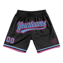 Load image into Gallery viewer, Custom Black Light Blue-Pink Authentic Throwback Basketball Shorts
