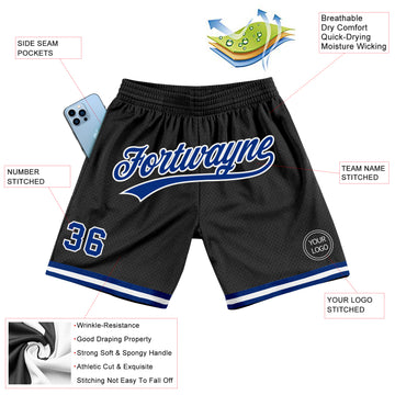 Custom Black Royal-White Authentic Throwback Basketball Shorts