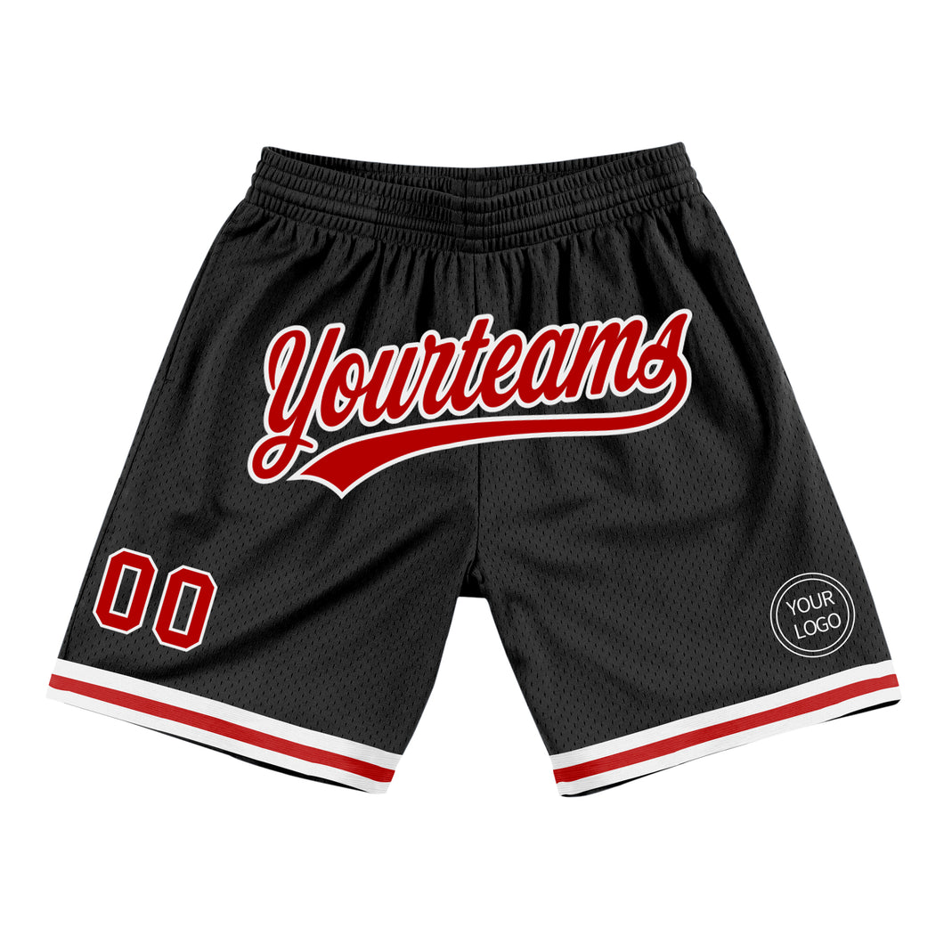 Custom Black Red-White Authentic Throwback Basketball Shorts