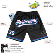 Load image into Gallery viewer, Custom Black White Purple-Teal Authentic Throwback Basketball Shorts
