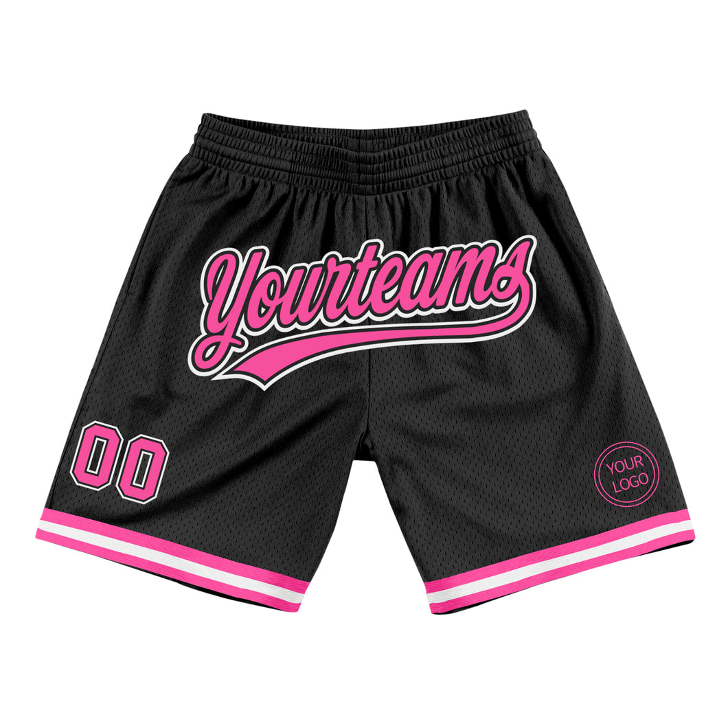 Custom Black Pink-White Authentic Throwback Basketball Shorts