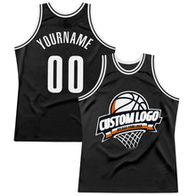 Load image into Gallery viewer, Custom Black White Authentic Throwback Basketball Jersey
