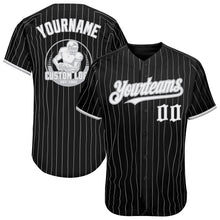 Load image into Gallery viewer, Custom Black Gray Pinstripe White Authentic Baseball Jersey
