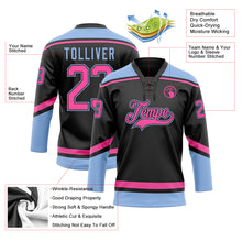 Load image into Gallery viewer, Custom Black Pink-Light Blue Hockey Lace Neck Jersey
