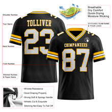 Load image into Gallery viewer, Custom Black White-Gold Mesh Authentic Football Jersey
