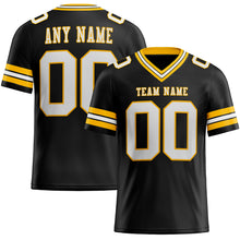 Load image into Gallery viewer, Custom Black White-Gold Mesh Authentic Football Jersey
