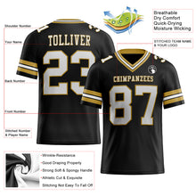 Load image into Gallery viewer, Custom Black White-Old Gold Mesh Authentic Football Jersey
