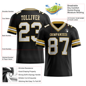 Custom Black White-Old Gold Mesh Authentic Football Jersey