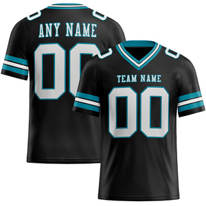 Custom Black White-Teal Mesh Authentic Football Jersey