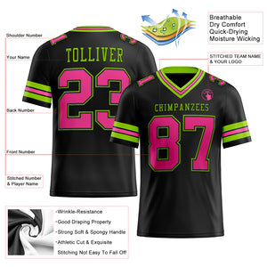 Custom Black Pink-Neon Green Mesh Authentic Football Jersey