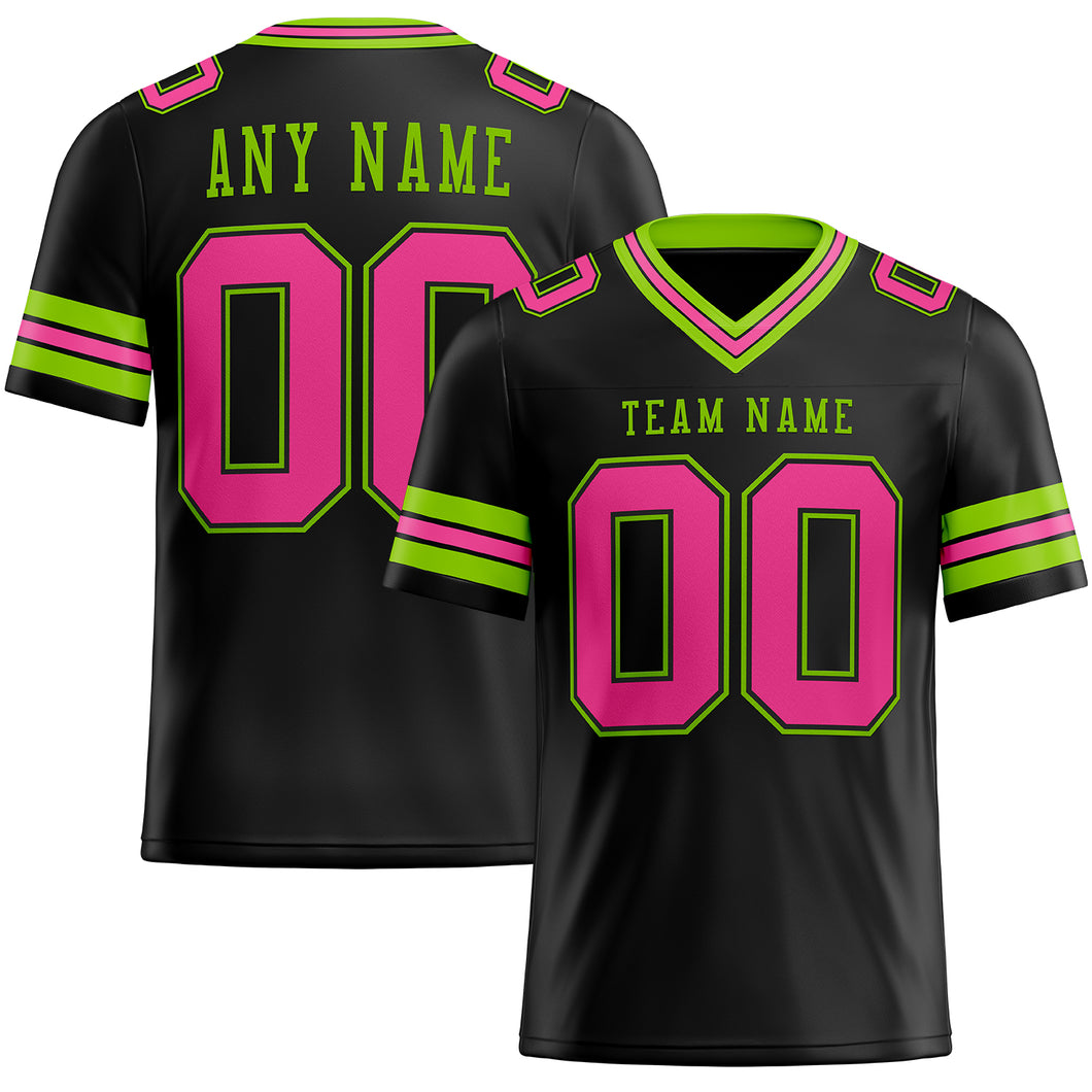 Custom Black Pink-Neon Green Mesh Authentic Football Jersey