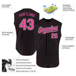 Custom Black Pink Pinstripe Light Blue Authentic Sleeveless Baseball Jersey