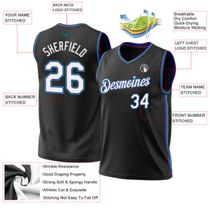 Custom Black Purple-Teal Authentic Throwback Basketball Jersey