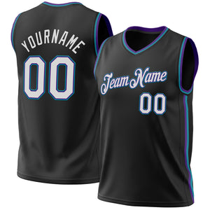 Custom Black Purple-Teal Authentic Throwback Basketball Jersey