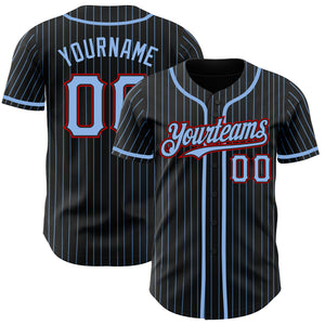 Custom Black Light Blue Pinstripe Red Authentic Baseball Jersey