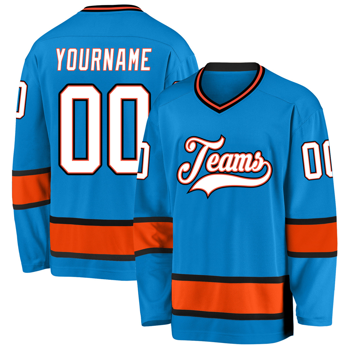 Custom Blue White-Orange Hockey Jersey Sale– Fcustom