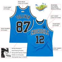 Load image into Gallery viewer, Custom Blue Black-White Authentic Throwback Basketball Jersey
