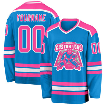 Custom Blue Pink-White Hockey Jersey