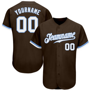 Custom Brown White-Light Blue Authentic Baseball Jersey