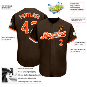 Custom Brown Orange-White Authentic Baseball Jersey