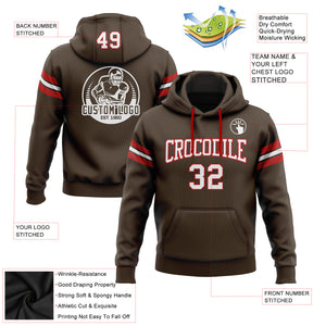 Custom Stitched Brown White-Red Football Pullover Sweatshirt Hoodie