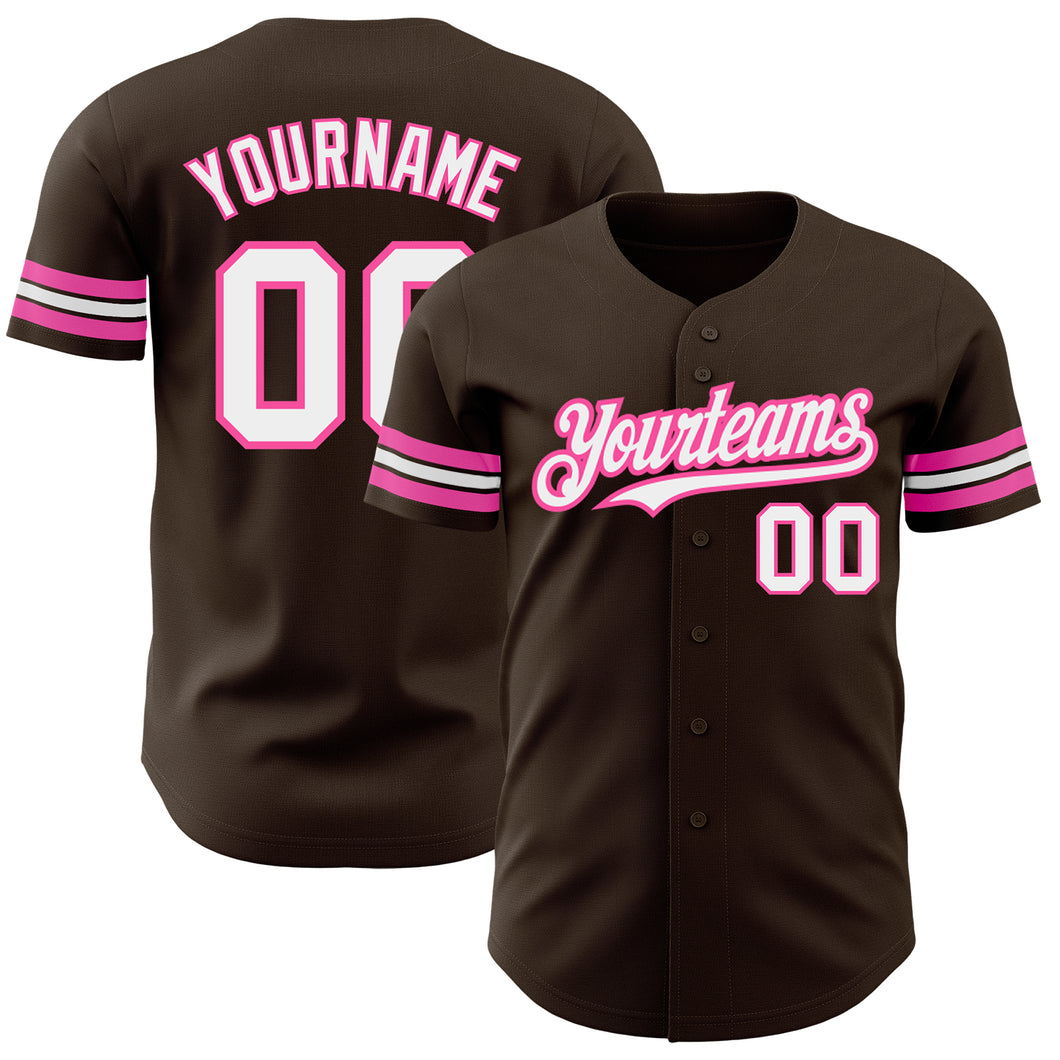 Custom Brown White-Pink Authentic Baseball Jersey