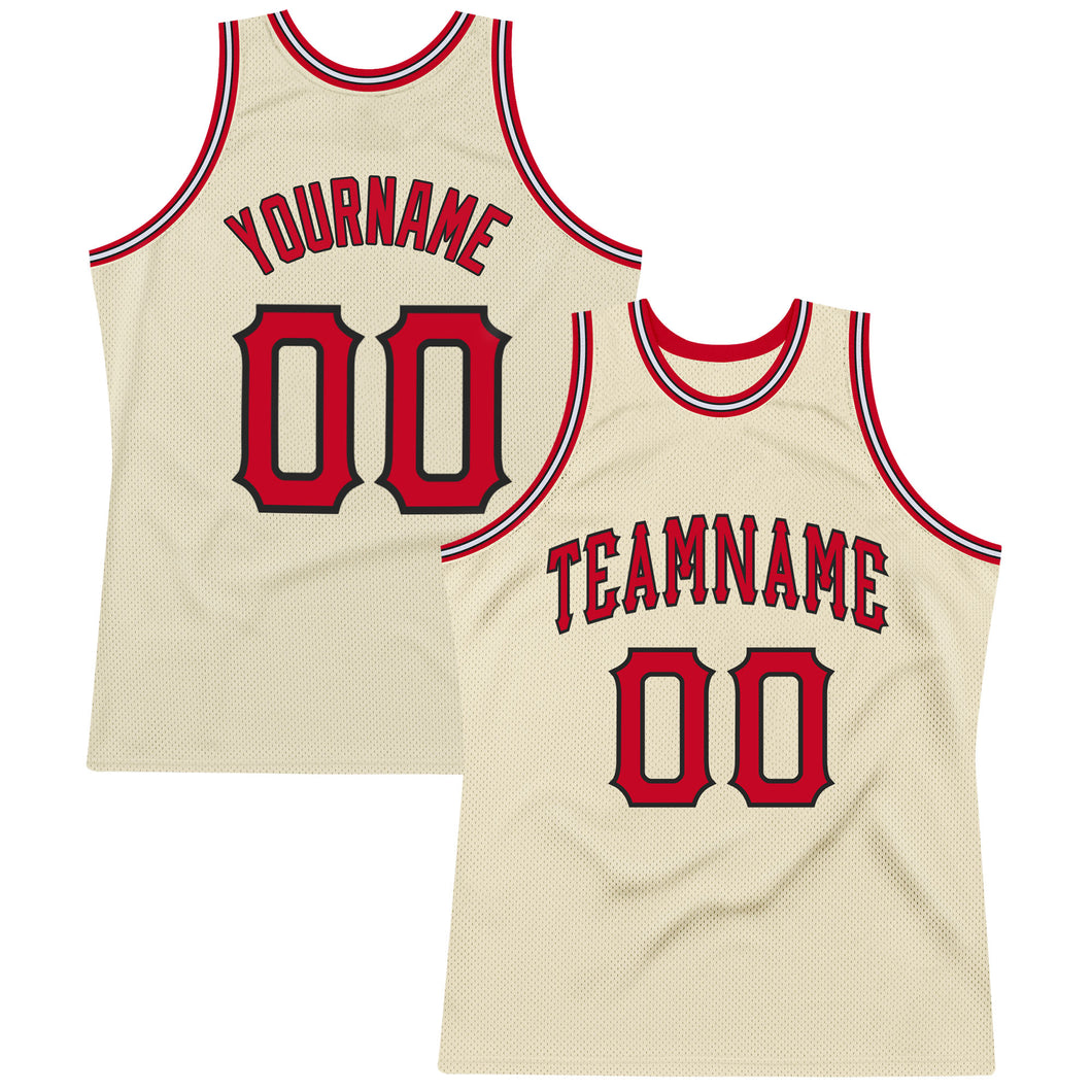 Custom Cream Red-Black Authentic Throwback Basketball Jersey