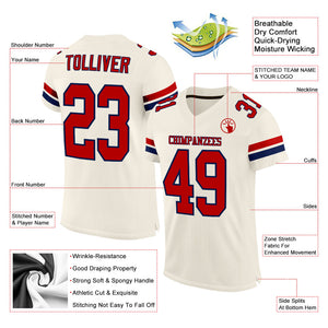 Custom Cream Red-Navy Mesh Authentic Football Jersey