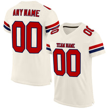 Load image into Gallery viewer, Custom Cream Red-Navy Mesh Authentic Football Jersey
