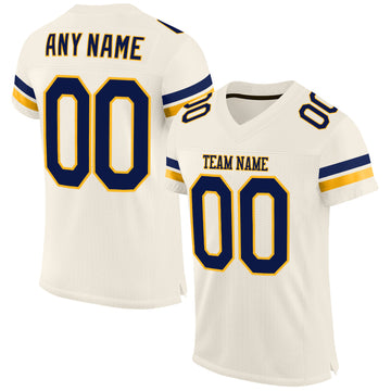 Custom Cream Navy-Gold Mesh Authentic Football Jersey